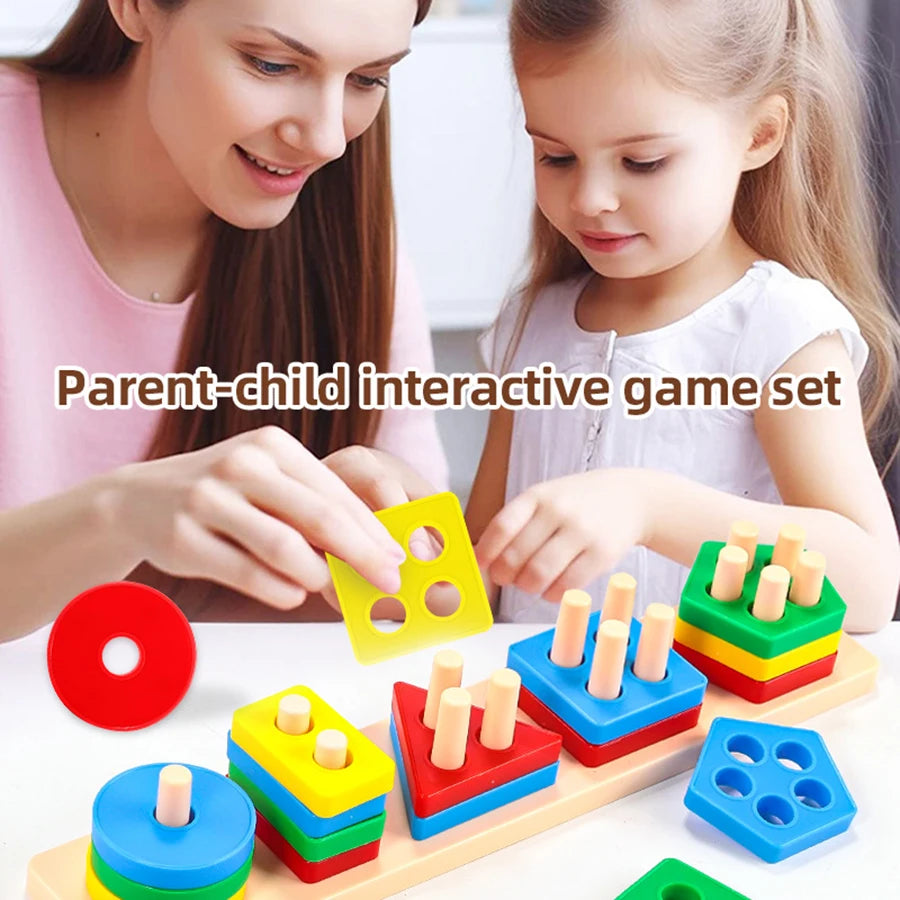 Jeu d'Assemblage Géométrique – Colonnes de Formes et Couleurs, Jouet Éducatif