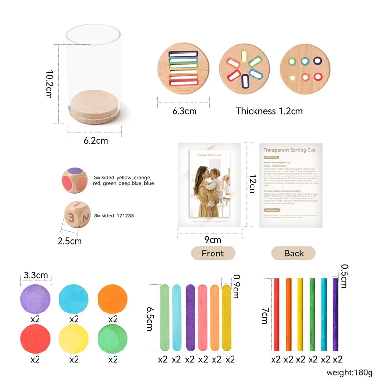 Jouet de Tri Montessori – Formes, Couleurs et Bâtonnets en Bois, Jeu Éducatif Préscolaire