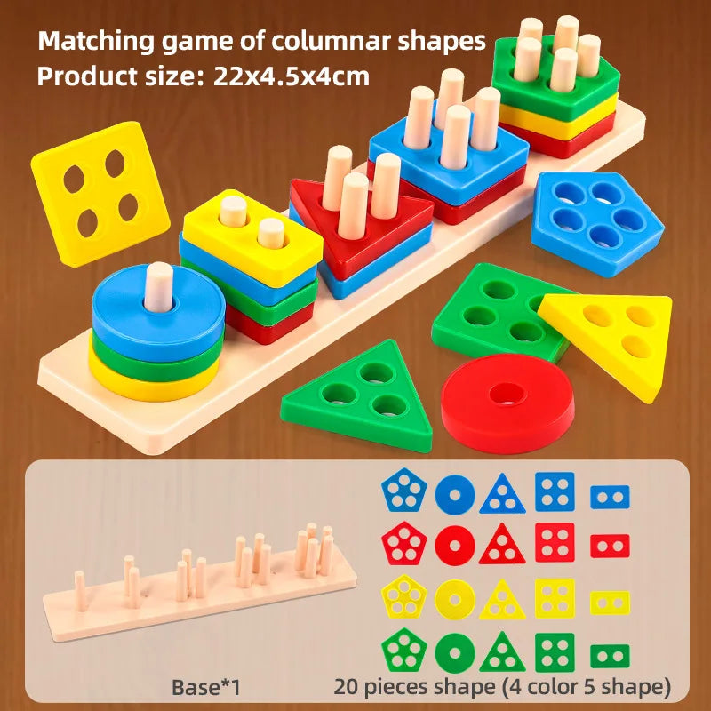 Jeu d'Assemblage Géométrique – Colonnes de Formes et Couleurs, Jouet Éducatif