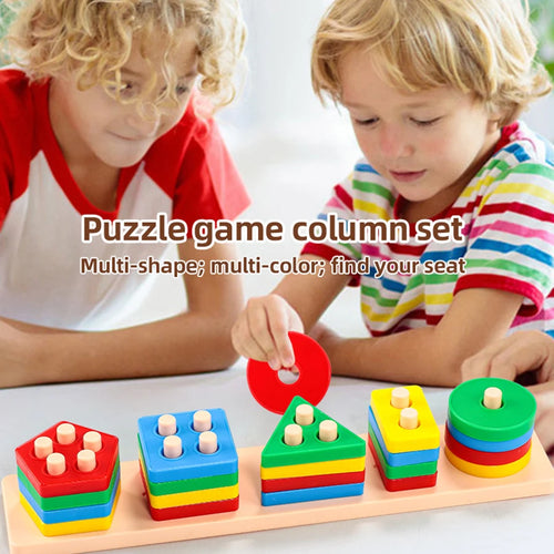 Jeu d'Assemblage Géométrique – Colonnes de Formes et Couleurs, Jouet Éducatif