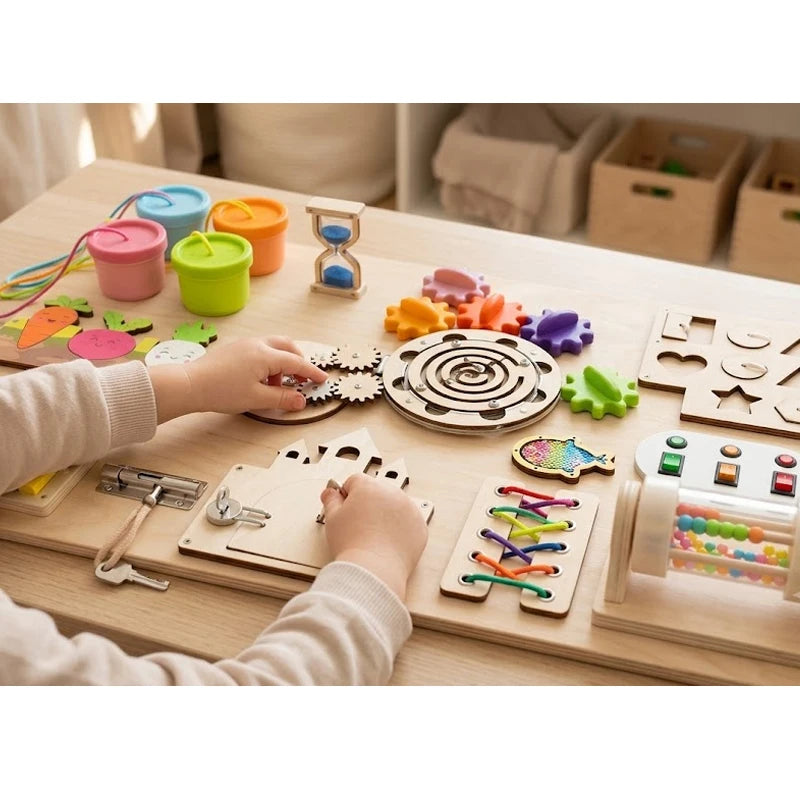 Kit Montessori pour Tableau d'Activités (Busy Board DIY) – Jouets Sensoriels en Bois