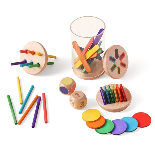 Jouet de Tri Montessori – Formes, Couleurs et Bâtonnets en Bois, Jeu Éducatif Préscolaire