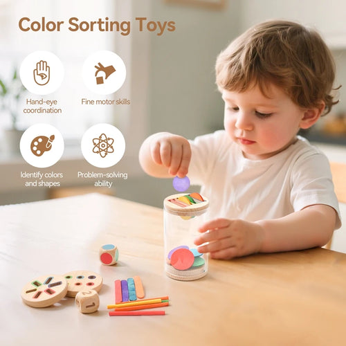 Jouet de Tri Montessori – Formes, Couleurs et Bâtonnets en Bois, Jeu Éducatif Préscolaire