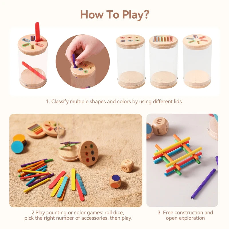Jouet de Tri Montessori – Formes, Couleurs et Bâtonnets en Bois, Jeu Éducatif Préscolaire