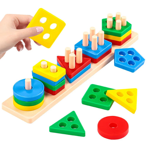 Jeu d'Assemblage Géométrique – Colonnes de Formes et Couleurs, Jouet Éducatif