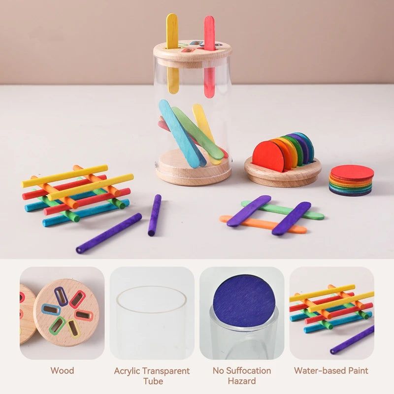 Jouet de Tri Montessori – Formes, Couleurs et Bâtonnets en Bois, Jeu Éducatif Préscolaire