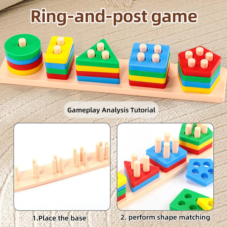 Jeu d'Assemblage Géométrique – Colonnes de Formes et Couleurs, Jouet Éducatif